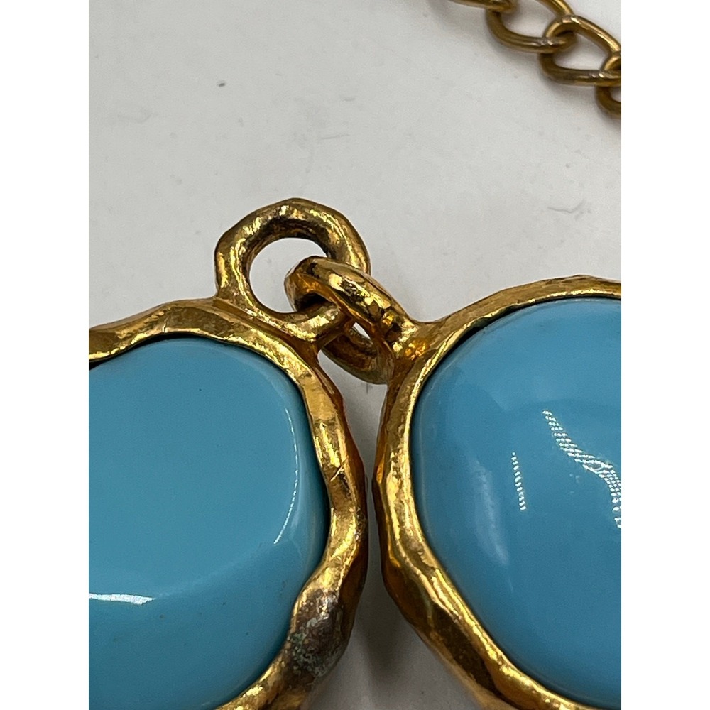KENNETH LANE Gold Tone Large‎ Faux Resin Turquoise Chunky Statement Necklace - Picture 5 of 10